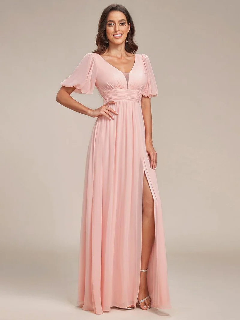ever MADISON|Robe de soirée Mousseline M manches courtes et col en V