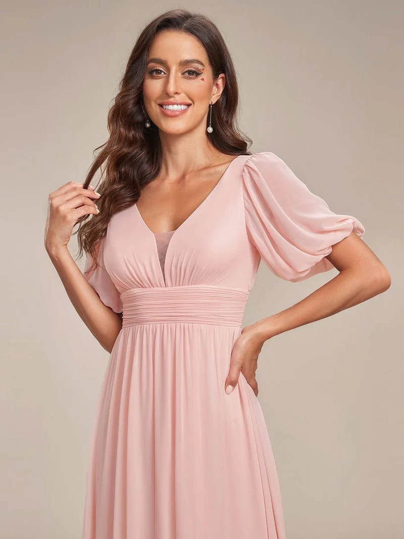 ever MADISON|Robe de soirée Mousseline M manches courtes et col en V