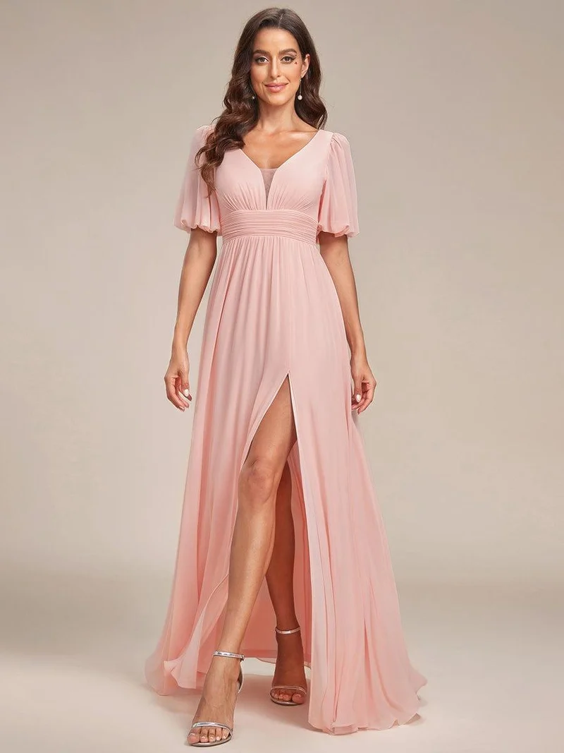 ever MADISON|Robe de soirée Mousseline M manches courtes et col en V