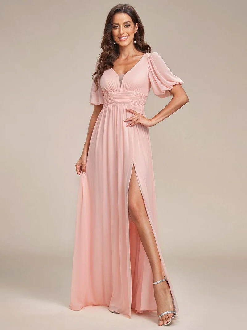 ever MADISON|Robe de soirée Mousseline M manches courtes et col en V