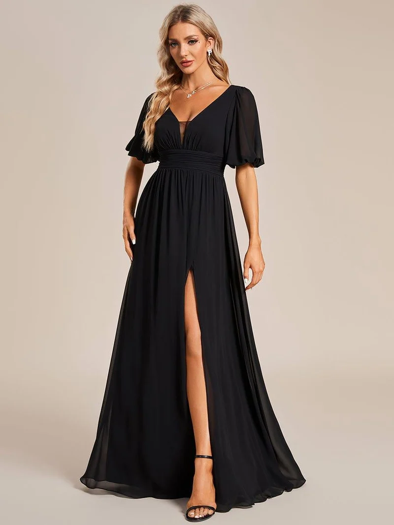 ever MADISON|Robe de soirée Mousseline M manches courtes et col en V