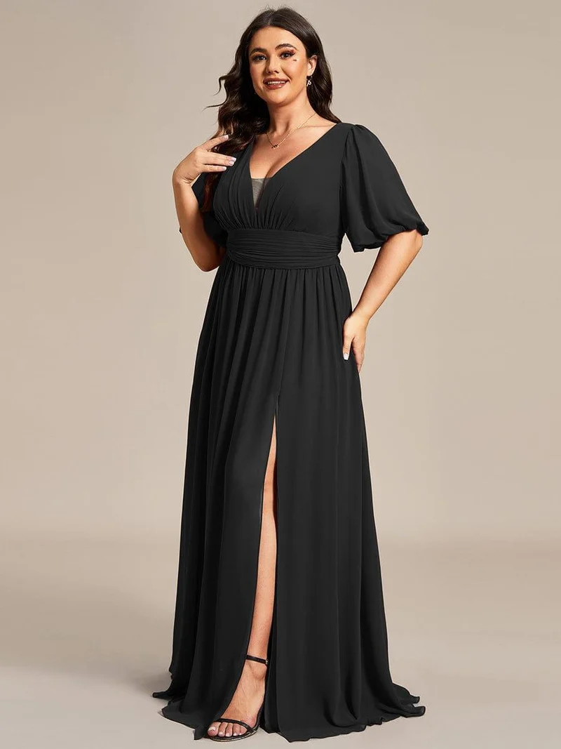 ever MADISON|Robe de soirée Mousseline M manches courtes et col en V