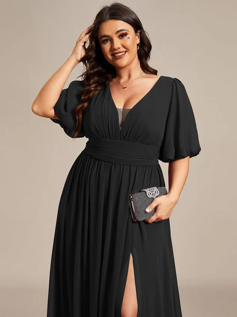 ever MADISON|Robe de soirée Mousseline M manches courtes et col en V