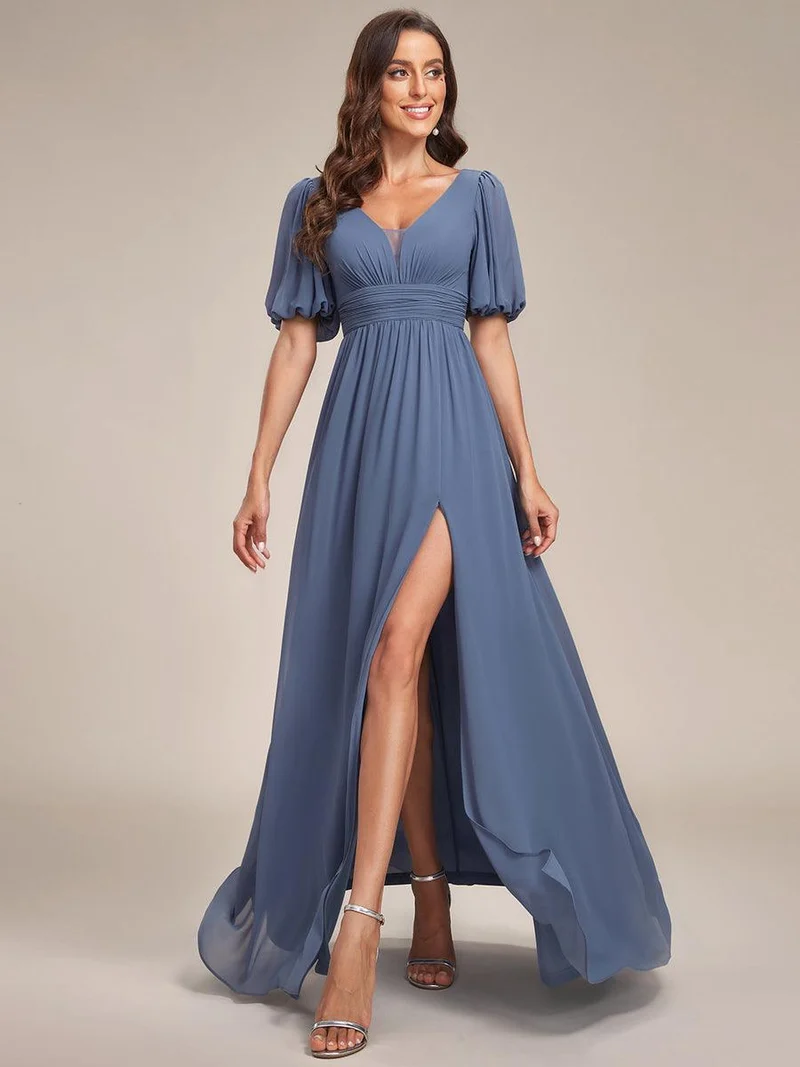 ever MADISON|Robe de soirée Mousseline M manches courtes et col en V