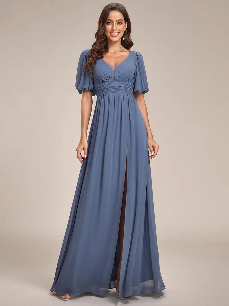 ever MADISON|Robe de soirée Mousseline M manches courtes et col en V