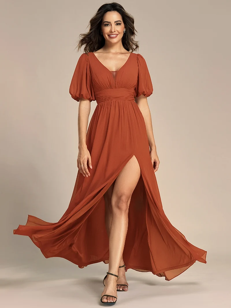 ever MADISON|Robe de soirée Mousseline M manches courtes et col en V