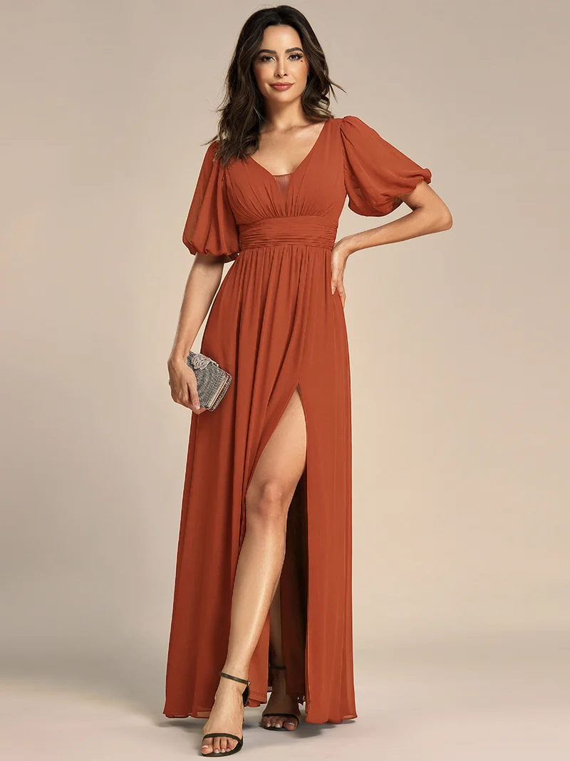 ever MADISON|Robe de soirée Mousseline M manches courtes et col en V