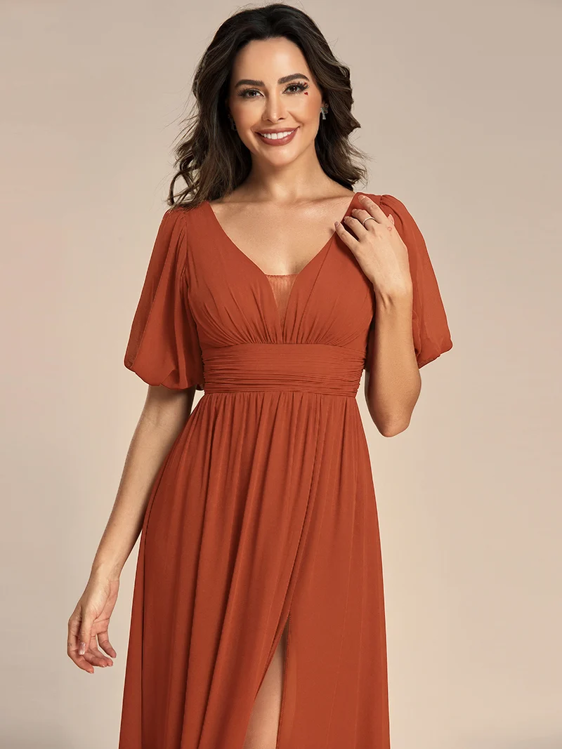 ever MADISON|Robe de soirée Mousseline M manches courtes et col en V