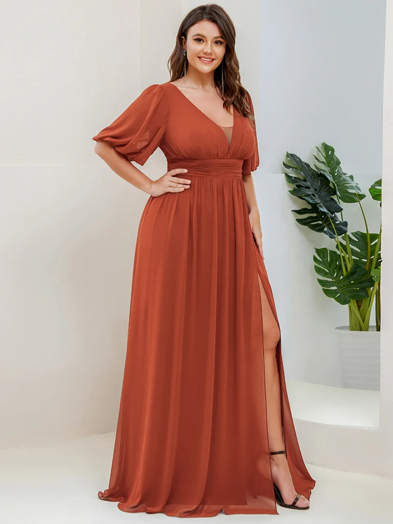 ever MADISON|Robe de soirée Mousseline M manches courtes et col en V