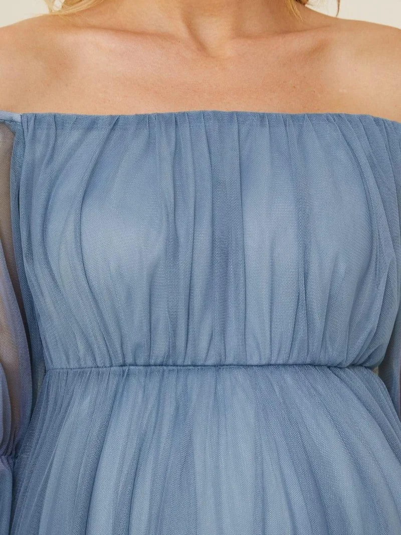 Robe Maxi de Grossesse à Double Jupe en Tulle à Epaules Dénudées de Grande Taille (Vente finale)
