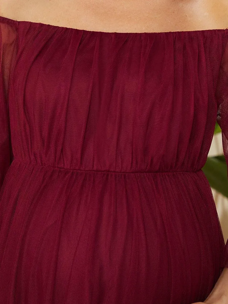 Robe Maxi de Grossesse à Double Jupe en Tulle à Epaules Dénudées de Grande Taille (Vente finale)