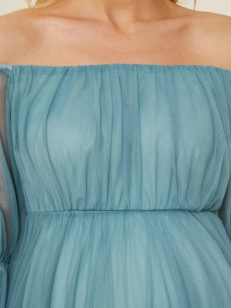 Robe Maxi de Grossesse à Double Jupe en Tulle à Epaules Dénudées de Grande Taille (Vente finale)