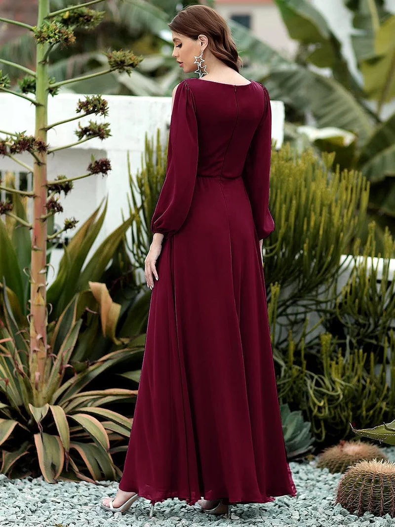 ever AMOUR|Robe Mère De La Mariée moderne Longue Elegante Avec Lanterne en V Profond