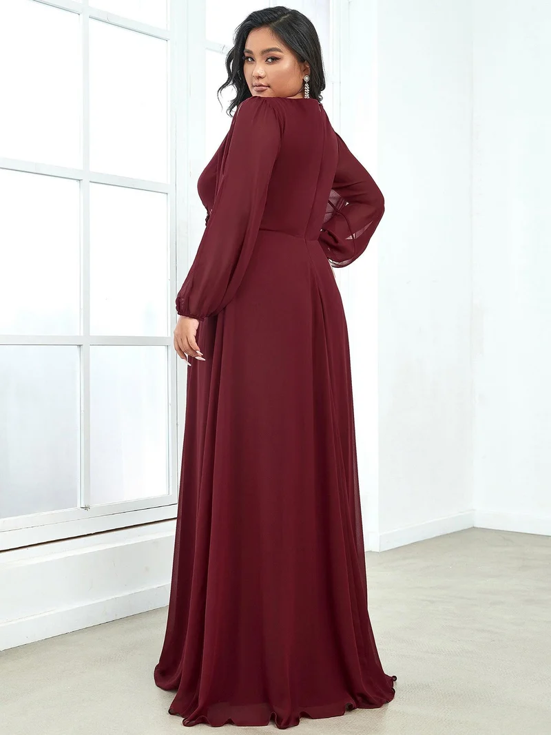 ever AMOUR|Robe Mère De La Mariée moderne Longue Elegante Avec Lanterne en V Profond