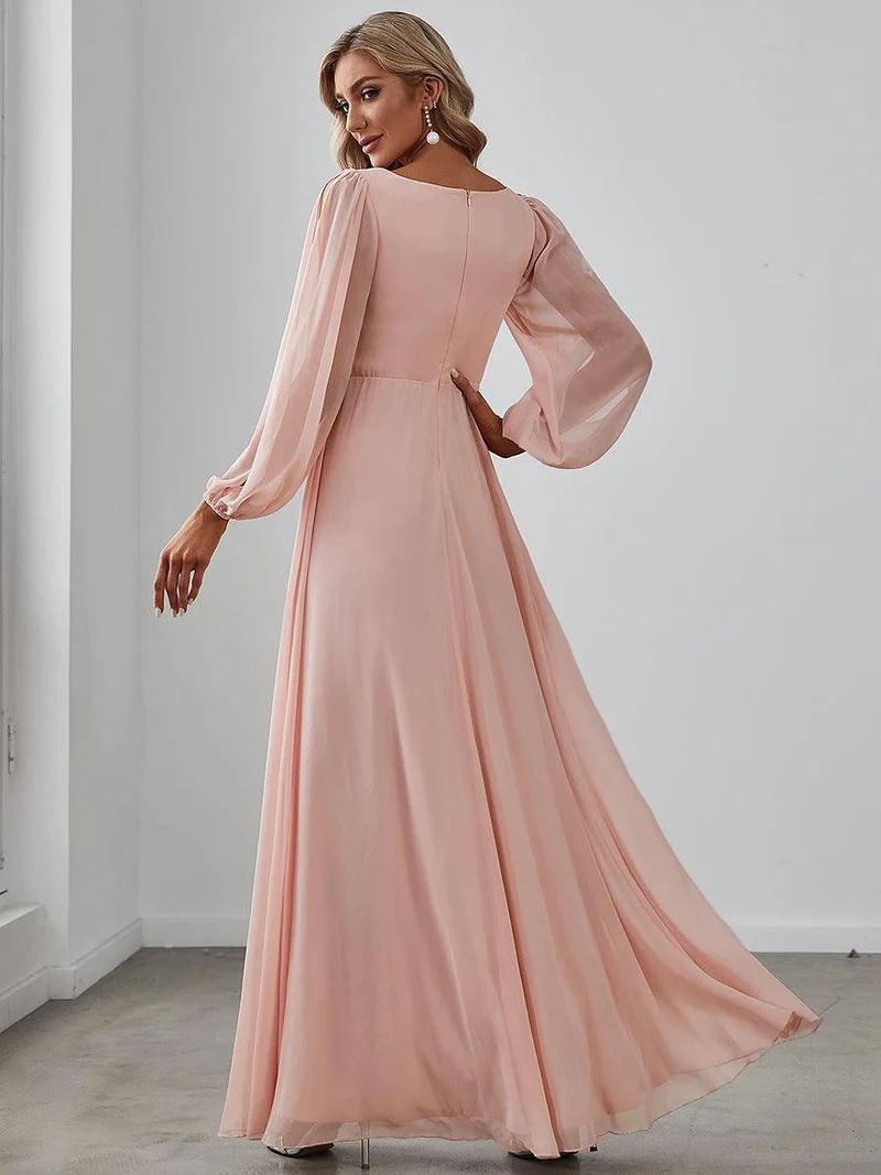 ever AMOUR|Robe Mère De La Mariée moderne Longue Elegante Avec Lanterne en V Profond