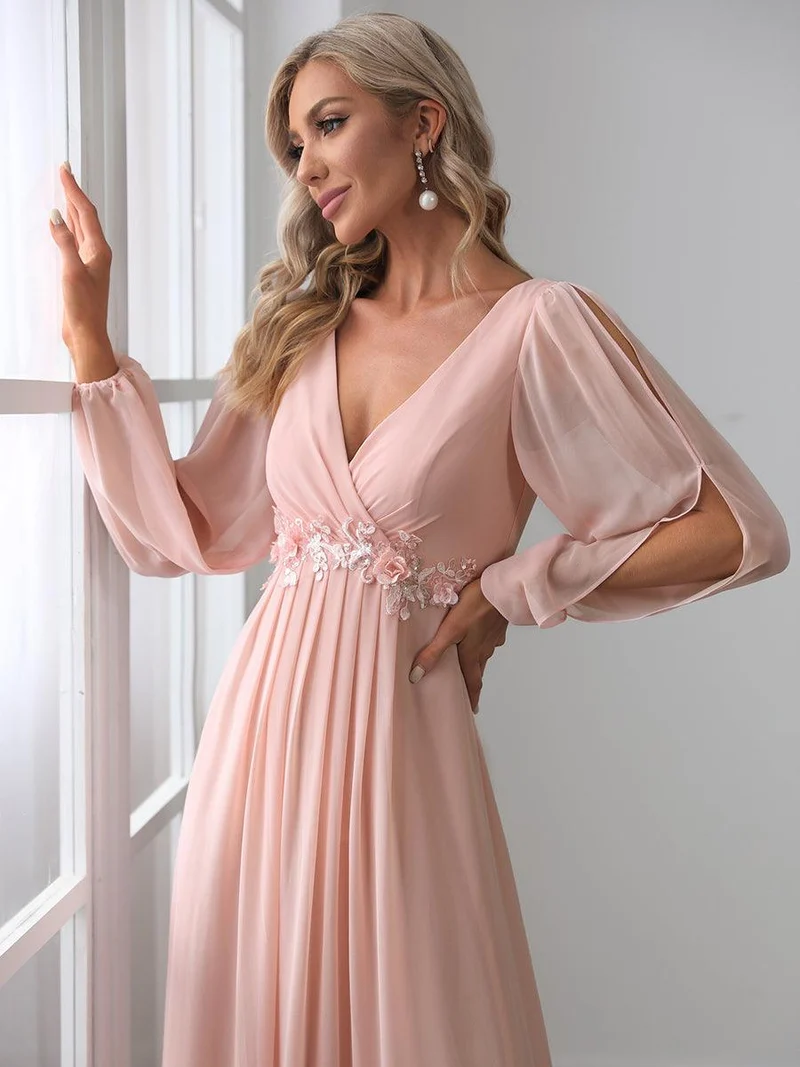 ever AMOUR|Robe Mère De La Mariée moderne Longue Elegante Avec Lanterne en V Profond