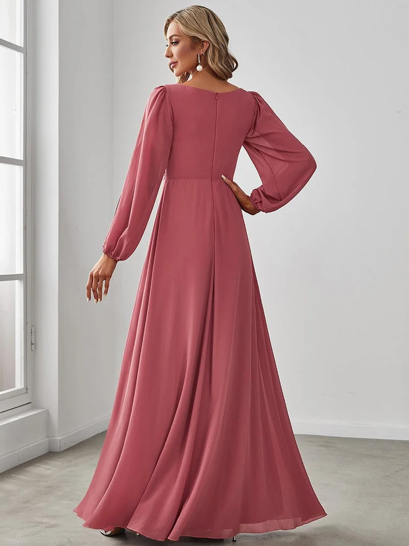 ever AMOUR|Robe Mère De La Mariée moderne Longue Elegante Avec Lanterne en V Profond