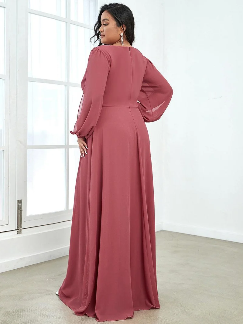 ever AMOUR|Robe Mère De La Mariée moderne Longue Elegante Avec Lanterne en V Profond