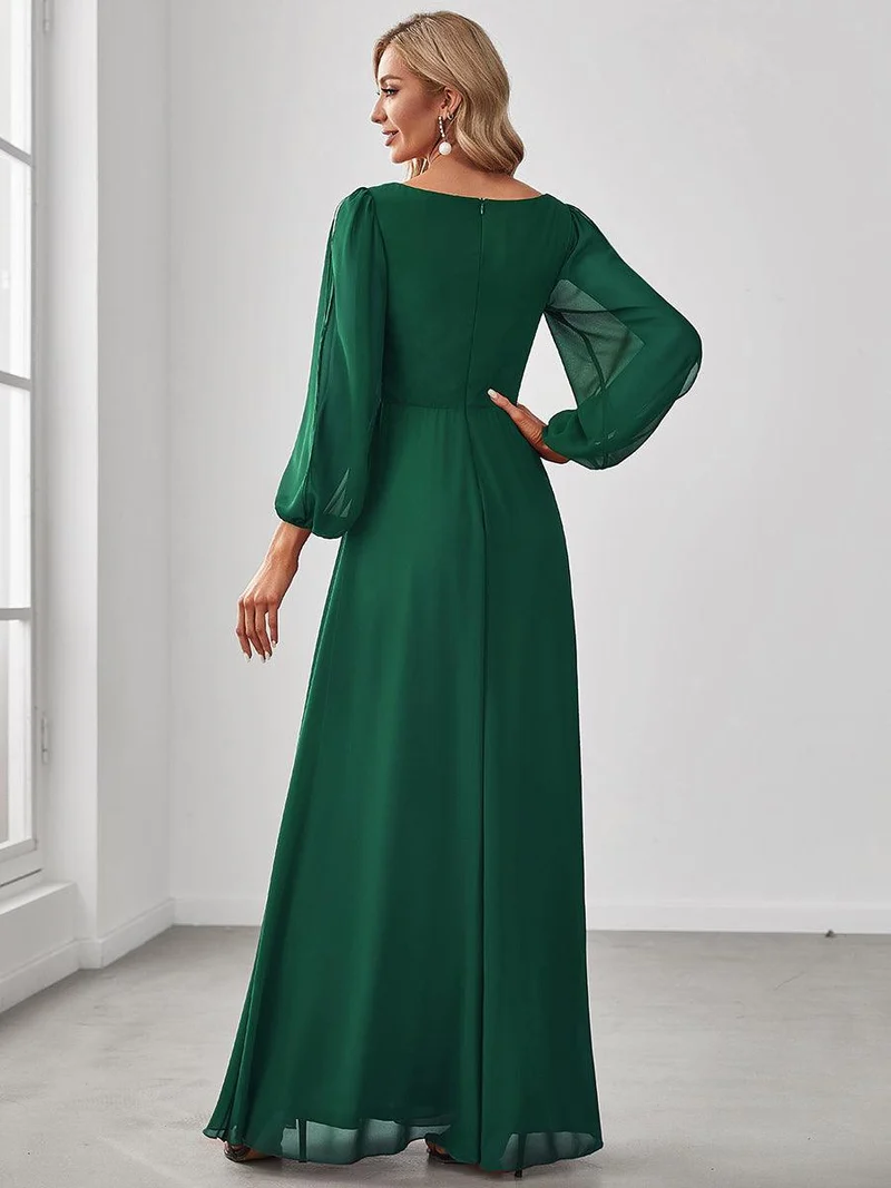ever AMOUR|Robe Mère De La Mariée moderne Longue Elegante Avec Lanterne en V Profond