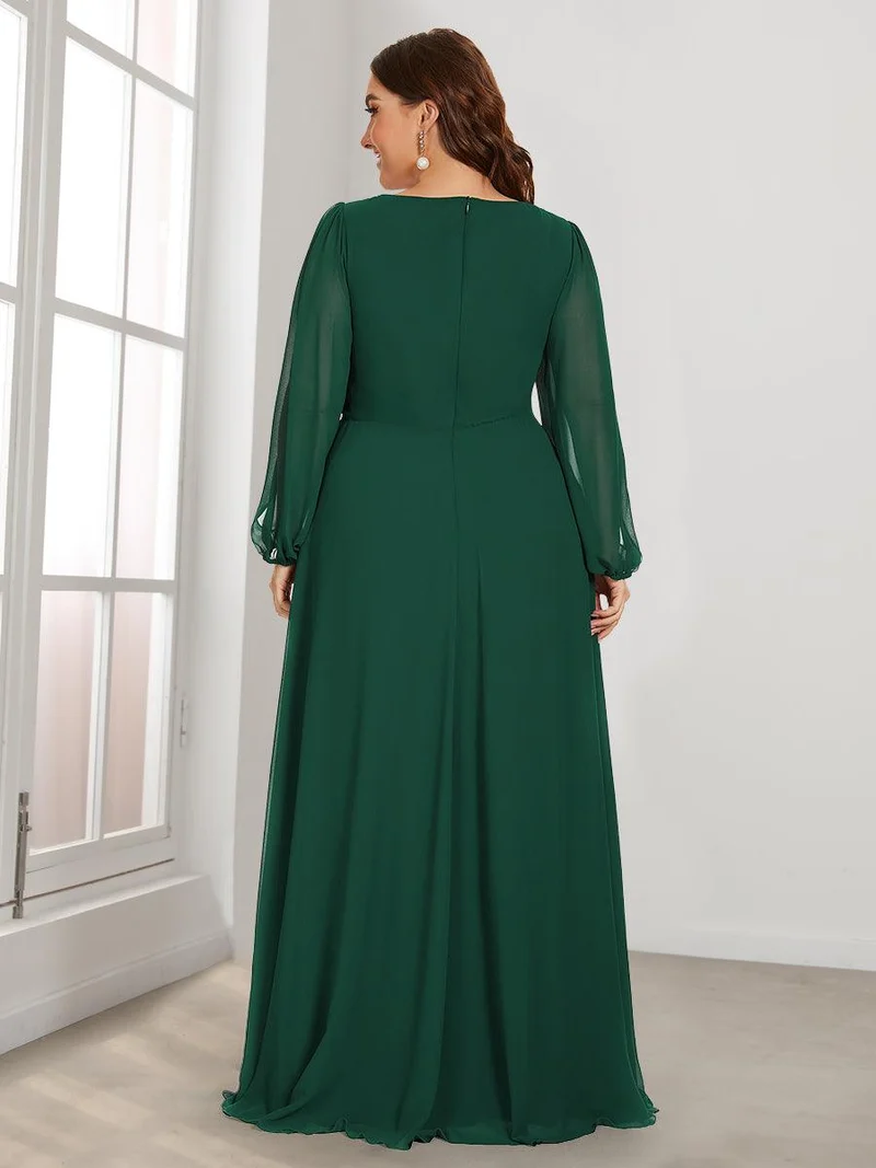 ever AMOUR|Robe Mère De La Mariée moderne Longue Elegante Avec Lanterne en V Profond