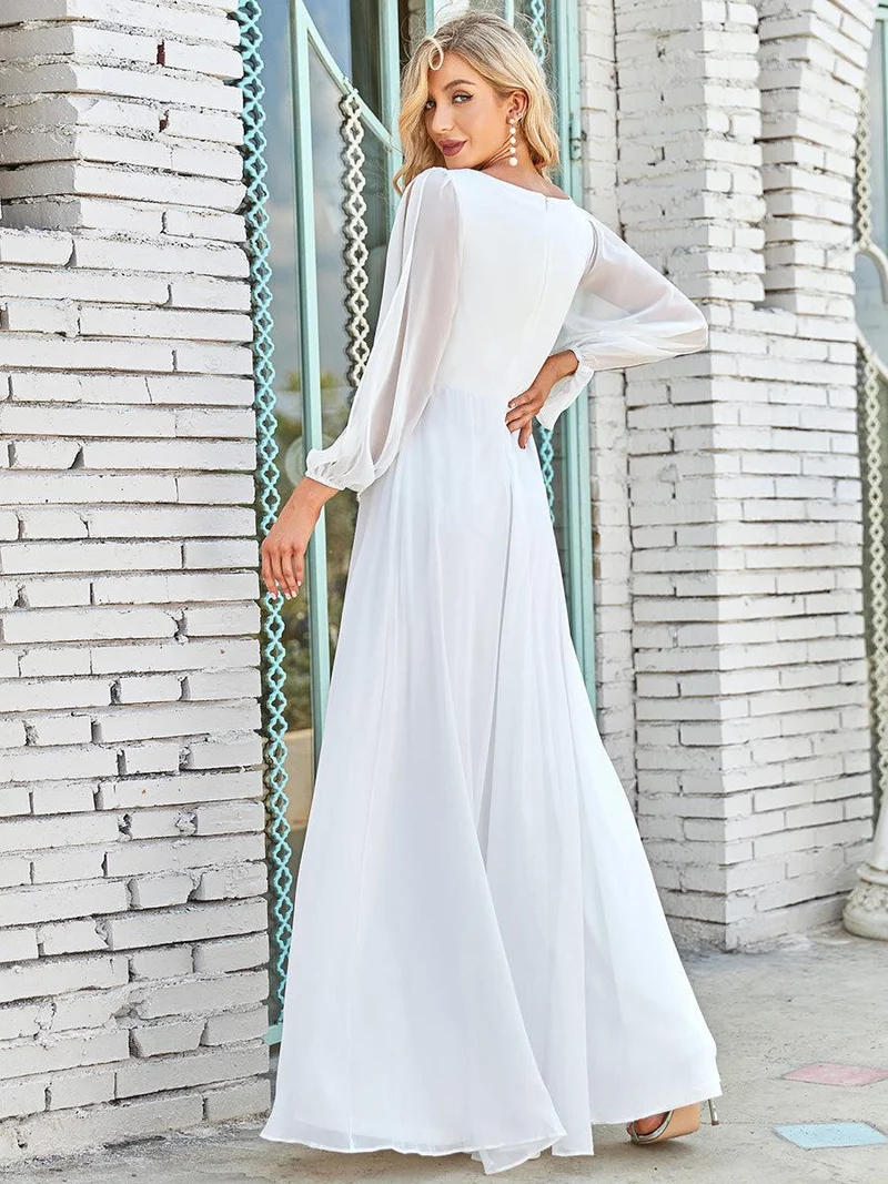 ever AMOUR|Robe Mère De La Mariée moderne Longue Elegante Avec Lanterne en V Profond