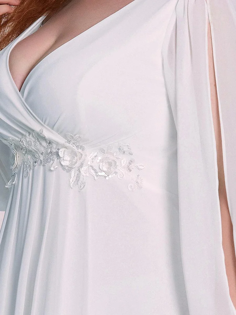ever AMOUR|Robe Mère De La Mariée moderne Longue Elegante Avec Lanterne en V Profond
