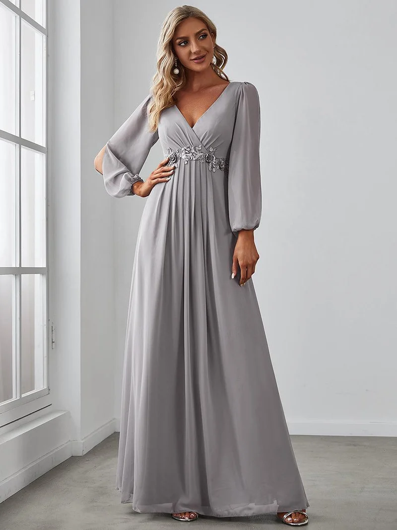 ever AMOUR|Robe Mère De La Mariée moderne Longue Elegante Avec Lanterne en V Profond