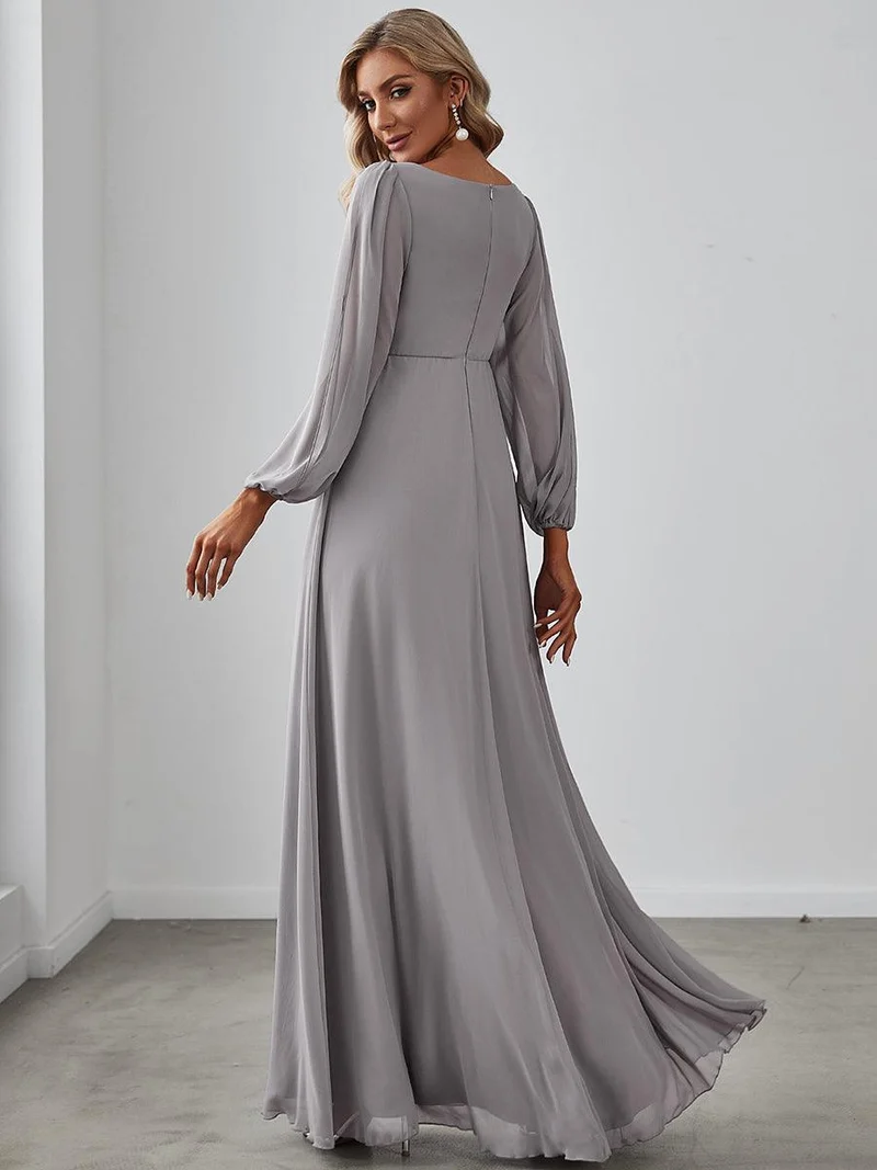 ever AMOUR|Robe Mère De La Mariée moderne Longue Elegante Avec Lanterne en V Profond