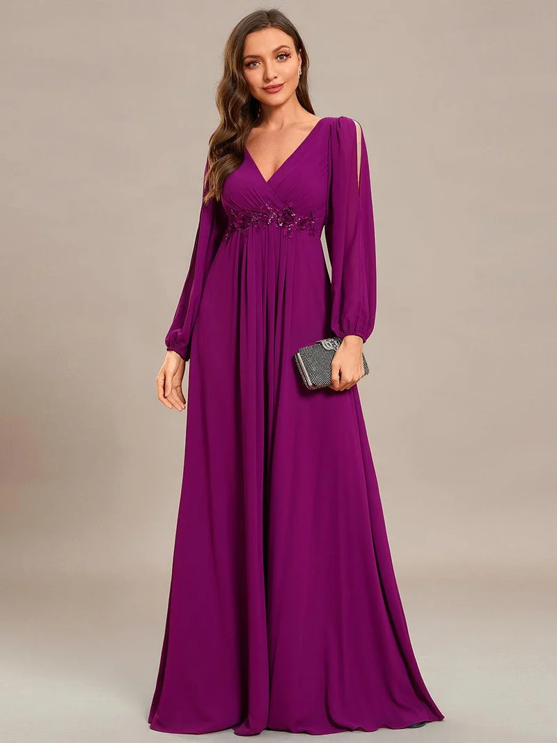 ever AMOUR|Robe Mère De La Mariée moderne Longue Elegante Avec Lanterne en V Profond
