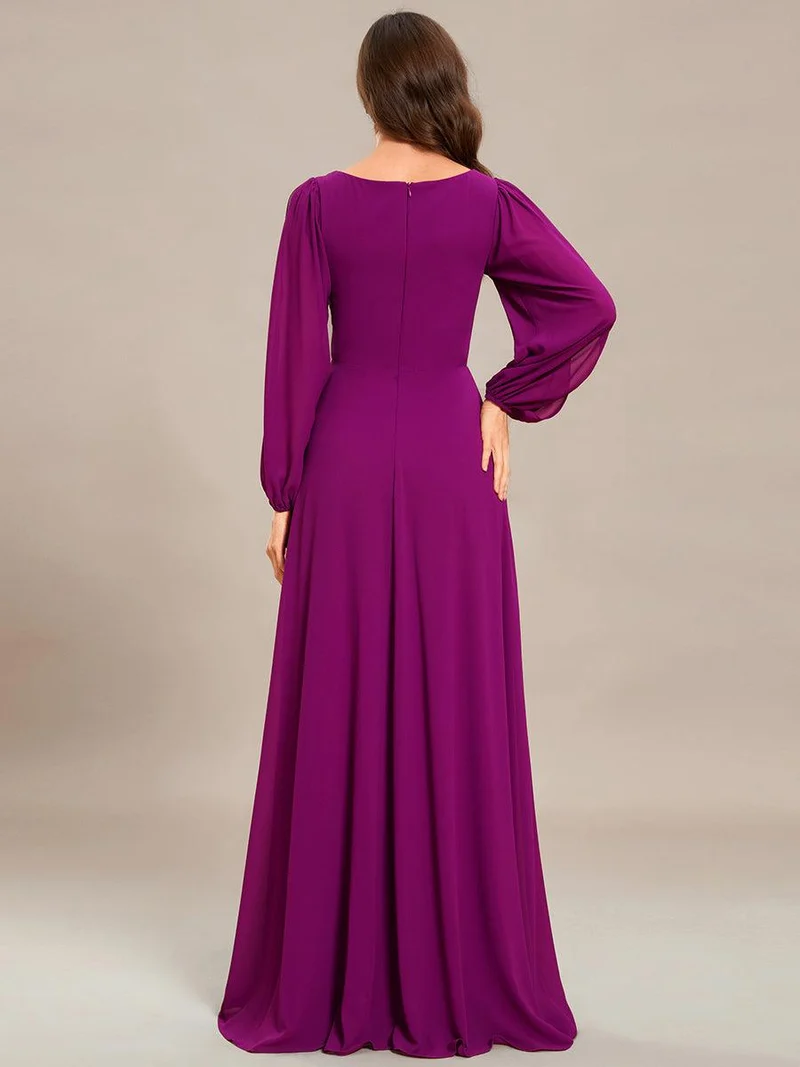 ever AMOUR|Robe Mère De La Mariée moderne Longue Elegante Avec Lanterne en V Profond