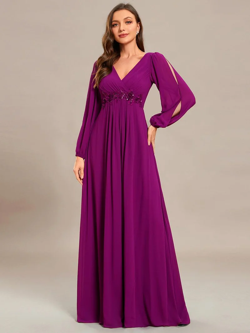 ever AMOUR|Robe Mère De La Mariée moderne Longue Elegante Avec Lanterne en V Profond