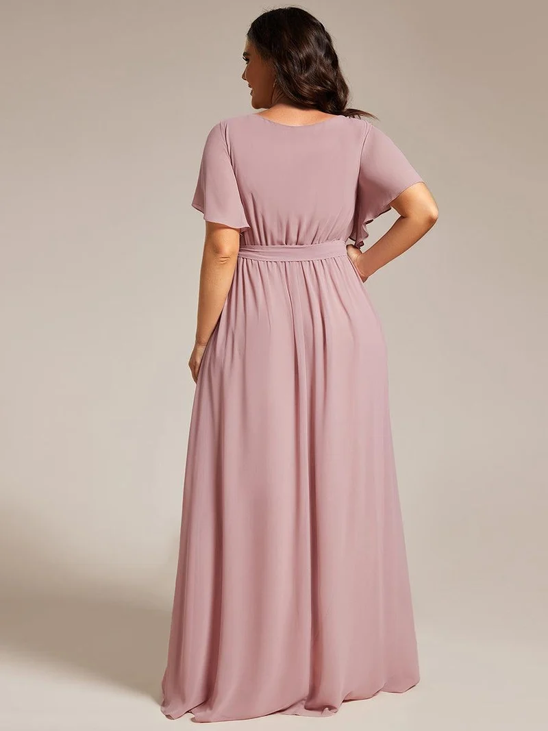 pretty LEORA|Robe de soirée en mousseline de soie longue de grande taille à encolureen V Maxi