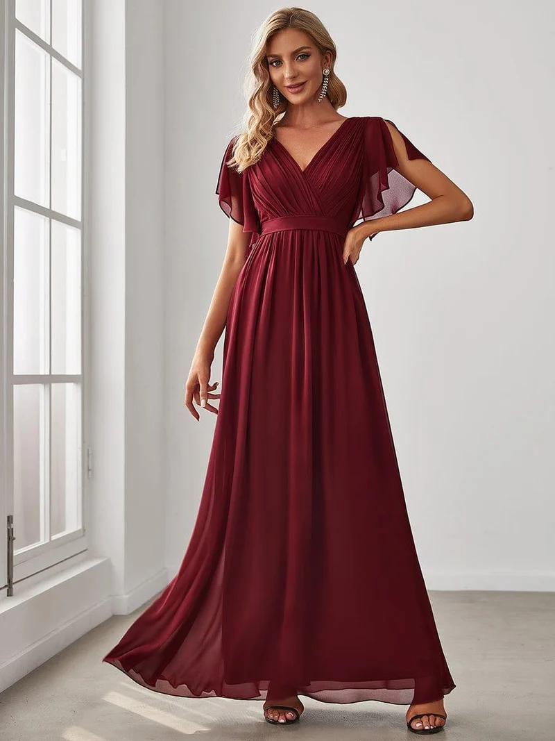 ever LEORA|Robe d’invitée de mariage en mousseline de soie à col V et à manches flottantes