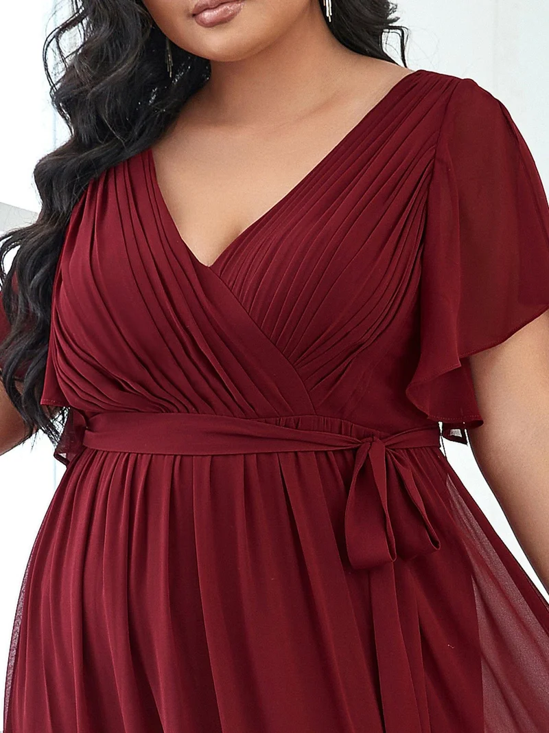 ever LEORA|Robe d’invitée de mariage en mousseline de soie à col V et à manches flottantes