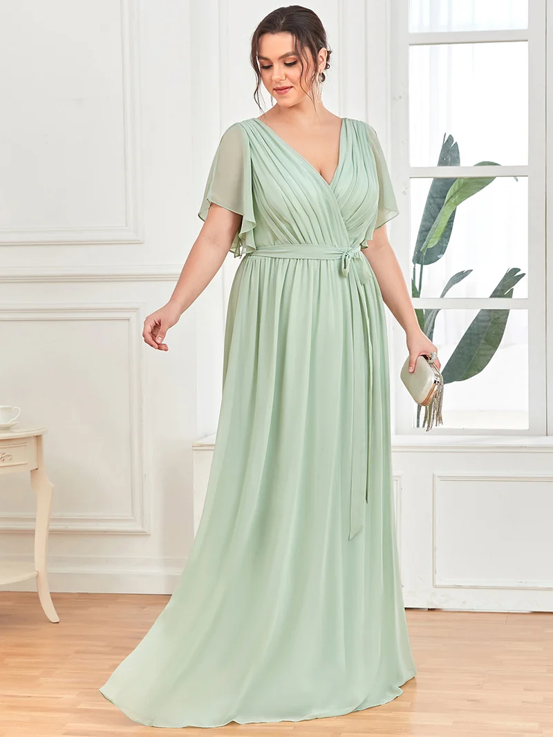 ever LEORA|Robe d’invitée de mariage en mousseline de soie à col V et à manches flottantes
