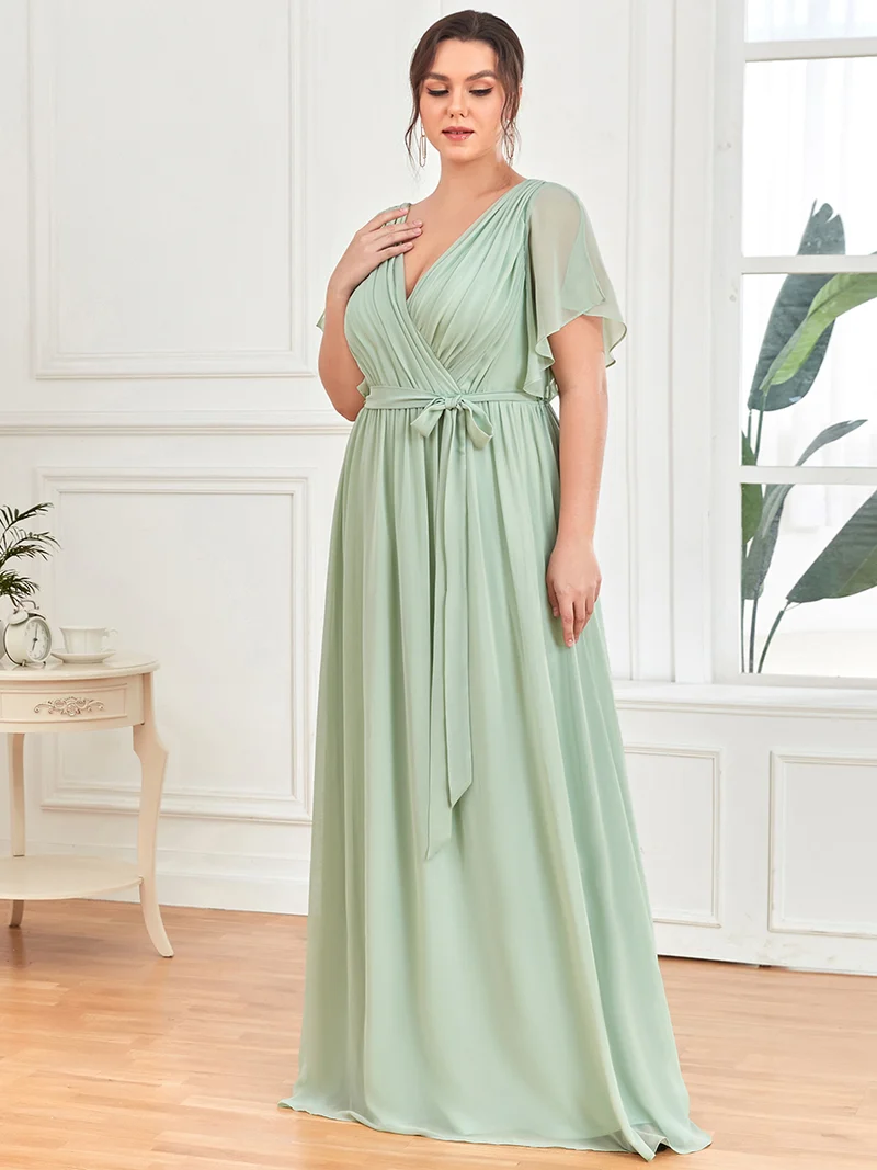 ever LEORA|Robe d’invitée de mariage en mousseline de soie à col V et à manches flottantes
