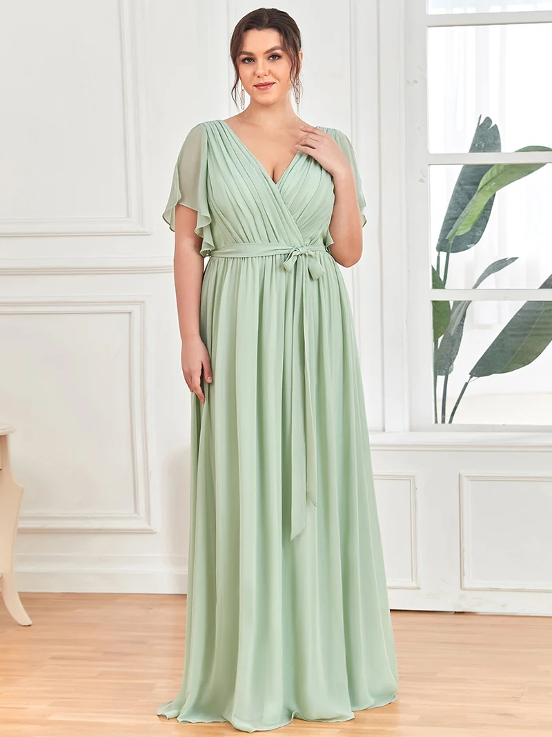 ever LEORA|Robe d’invitée de mariage en mousseline de soie à col V et à manches flottantes