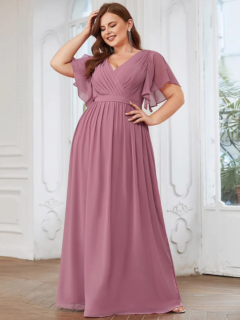 ever LEORA|Robe d’invitée de mariage en mousseline de soie à col V et à manches flottantes