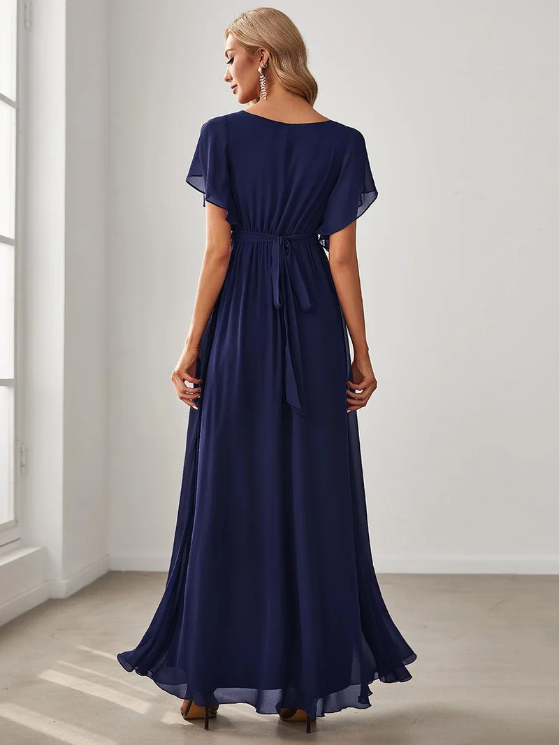 ever LEORA|Robe d’invitée de mariage en mousseline de soie à col V et à manches flottantes