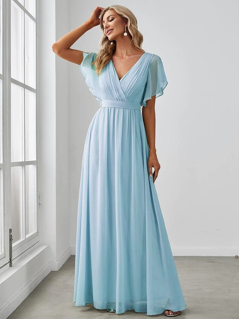 ever LEORA|Robe d’invitée de mariage en mousseline de soie à col V et à manches flottantes