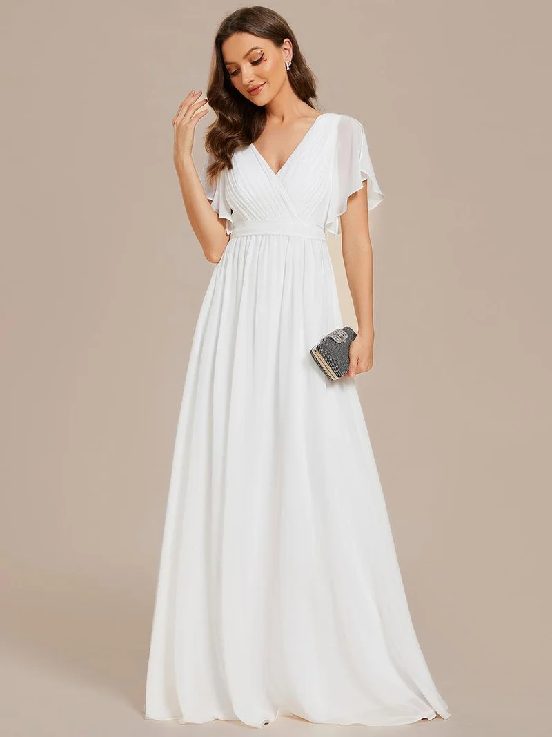ever LEORA|Robe d’invitée de mariage en mousseline de soie à col V et à manches flottantes