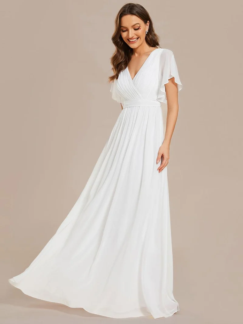 ever LEORA|Robe d’invitée de mariage en mousseline de soie à col V et à manches flottantes