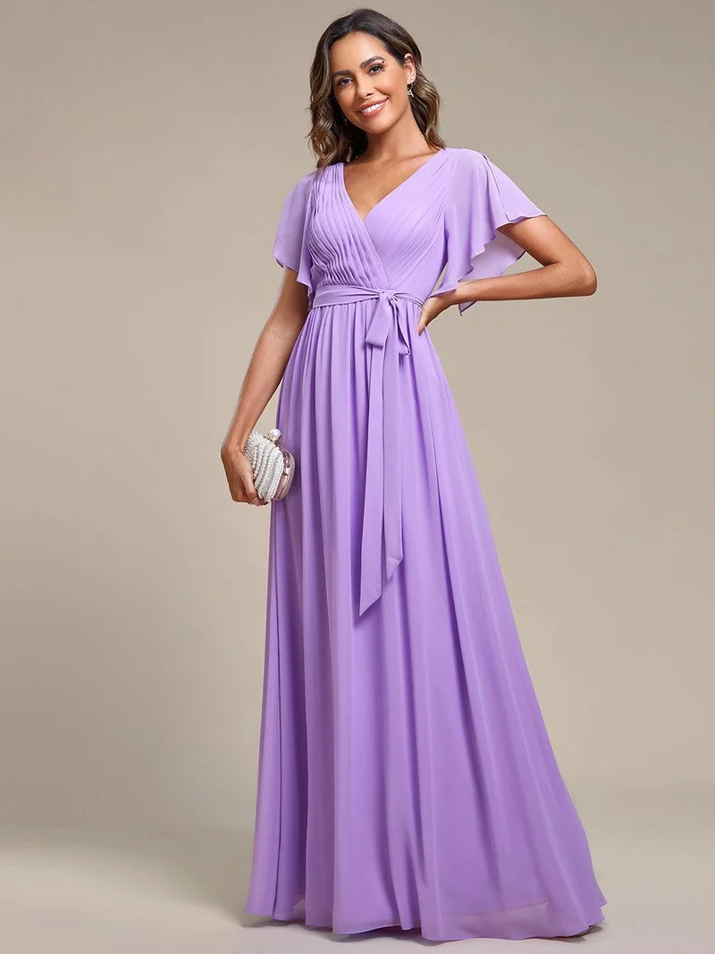 ever LEORA|Robe d’invitée de mariage en mousseline de soie à col V et à manches flottantes