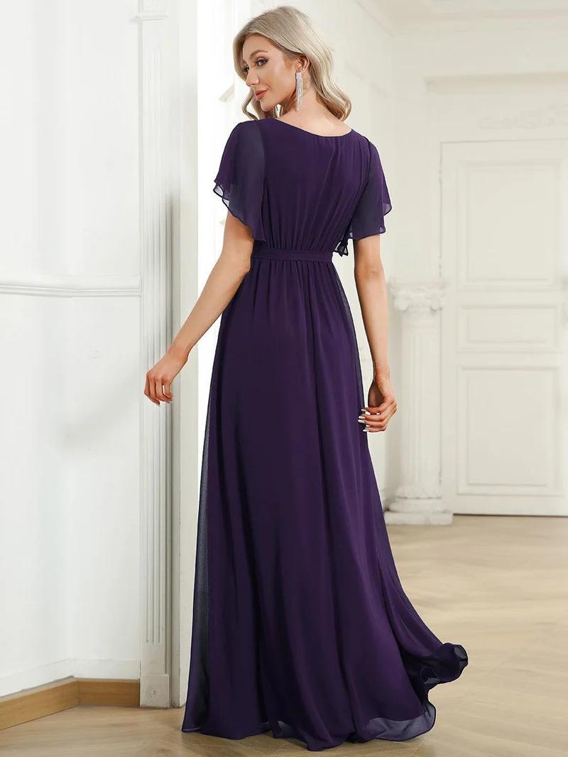 ever LEORA|Robe d’invitée de mariage en mousseline de soie à col V et à manches flottantes