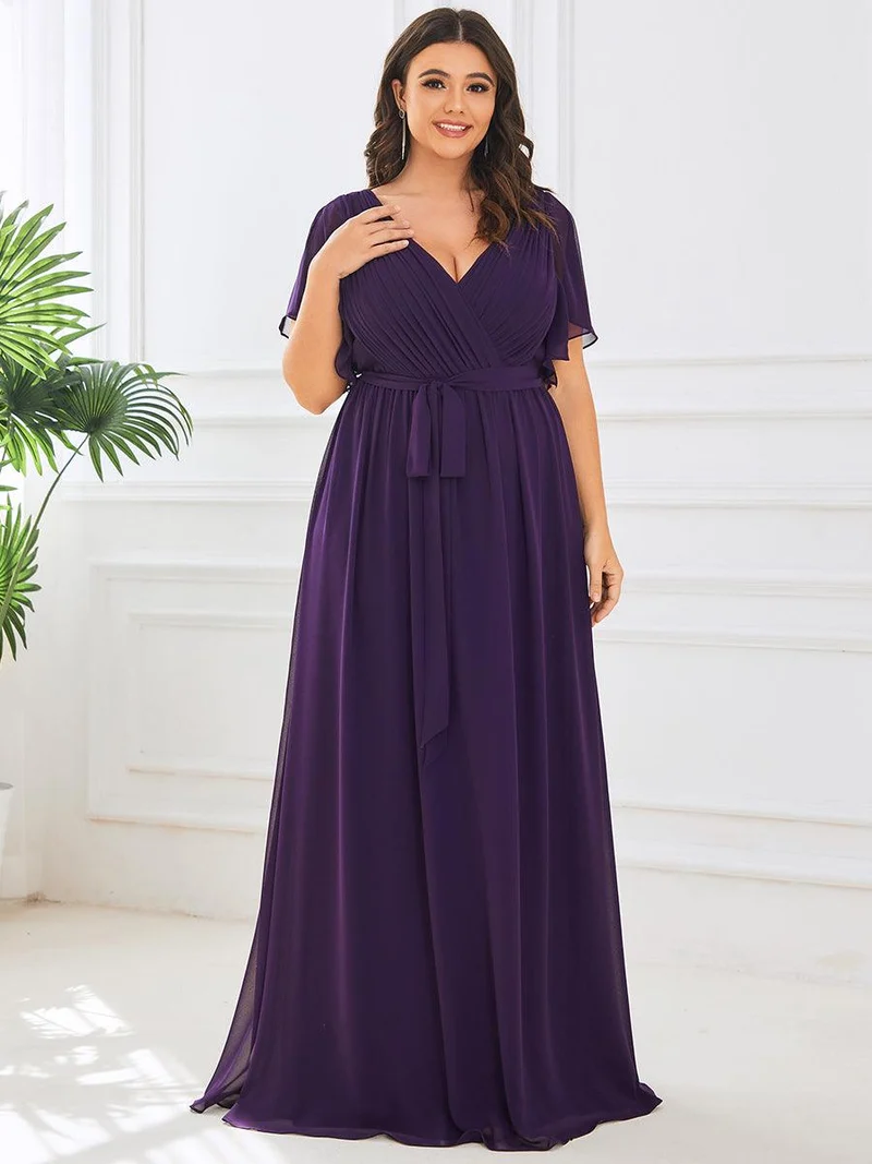 ever LEORA|Robe d’invitée de mariage en mousseline de soie à col V et à manches flottantes