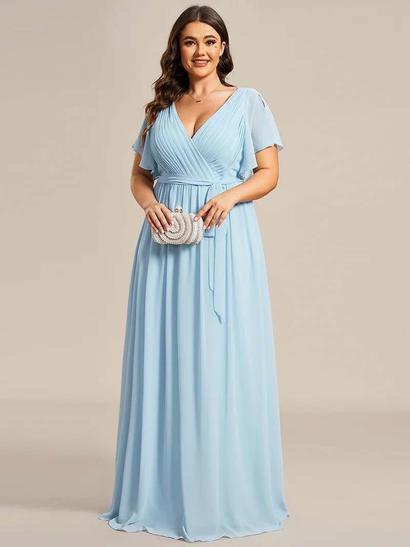 ever LEORA|Robe d’invitée de mariage en mousseline de soie à col V et à manches flottantes
