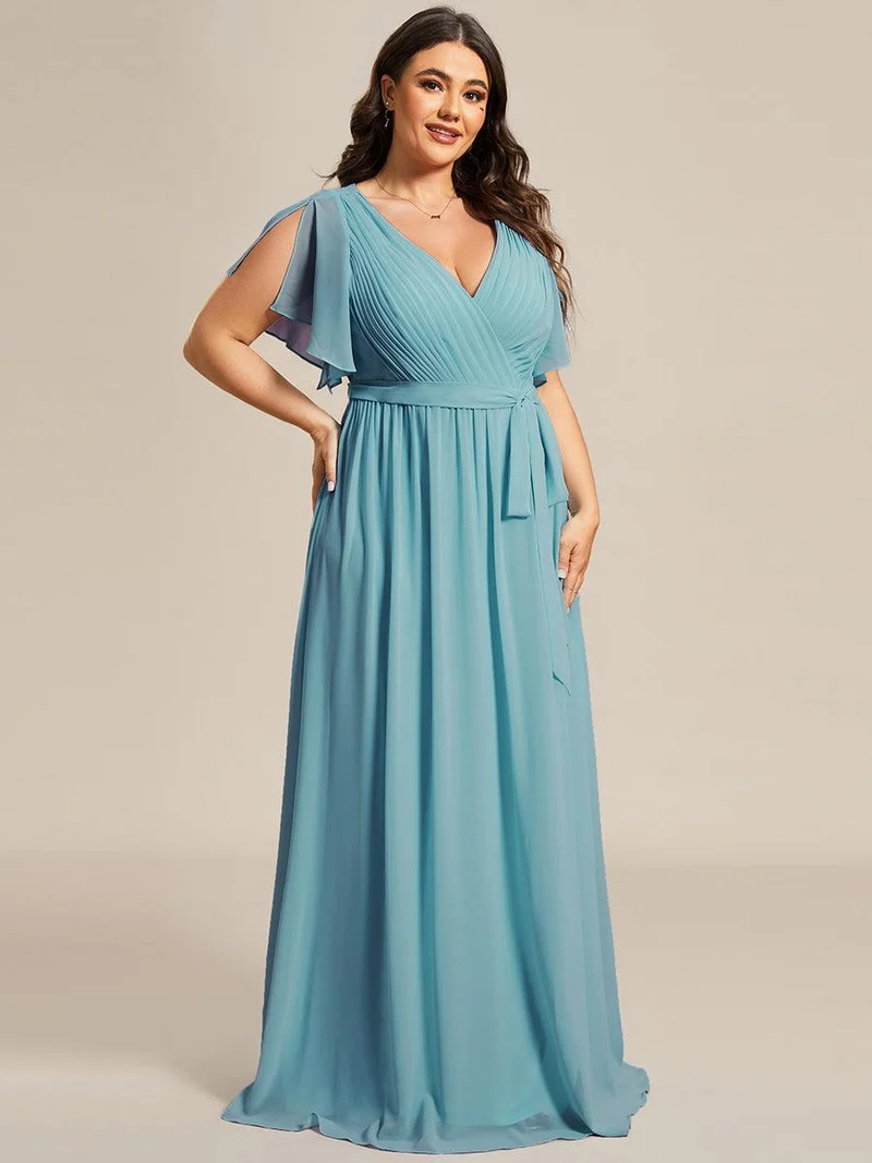 ever LEORA|Robe d’invitée de mariage en mousseline de soie à col V et à manches flottantes