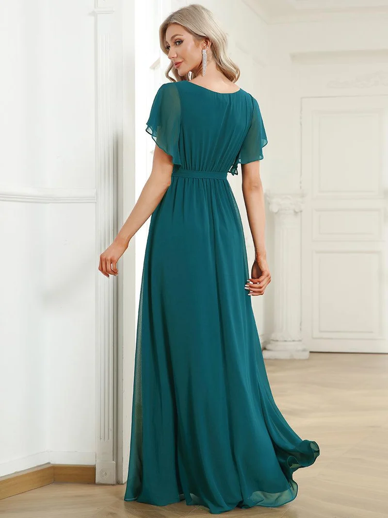 ever LEORA|Robe d’invitée de mariage en mousseline de soie à col V et à manches flottantes