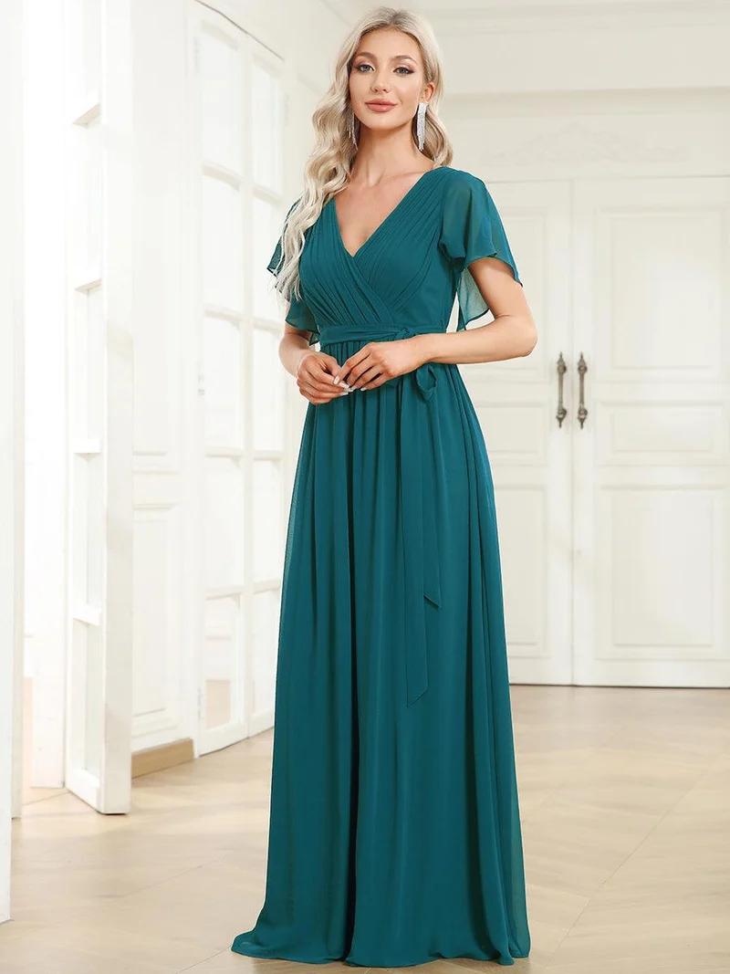 ever LEORA|Robe d’invitée de mariage en mousseline de soie à col V et à manches flottantes
