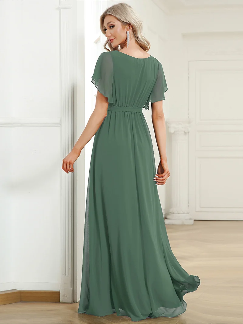 ever LEORA|Robe d’invitée de mariage en mousseline de soie à col V et à manches flottantes